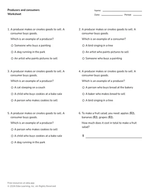 Producers and consumers worksheet preview