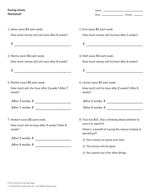 Saving money worksheet preview