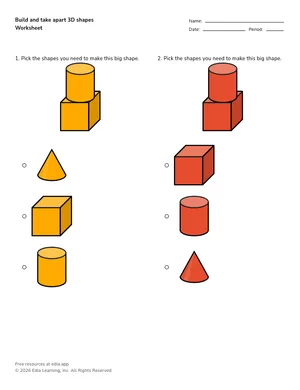 Build and take apart 3D shapes worksheet preview