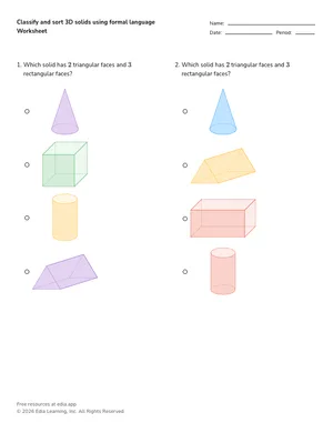 Classify and sort 3D solids using formal language worksheet preview