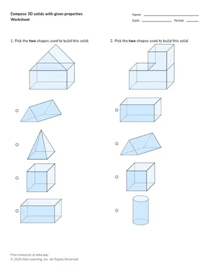 Compose 3D solids with given properties worksheet preview