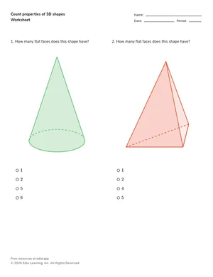 Count properties of 3D shapes worksheet preview