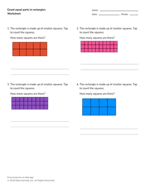 Count equal parts in rectangles worksheet preview