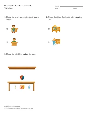 Describe objects in the environment worksheet preview