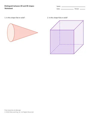 Distinguish between 2D and 3D shapes worksheet preview