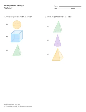 Identify and sort 3D shapes worksheet preview