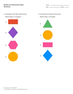 Identify two-dimensional shapes worksheet preview