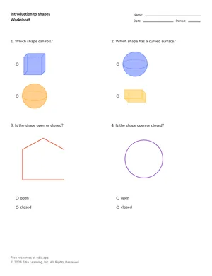 Introduction to shapes worksheet preview