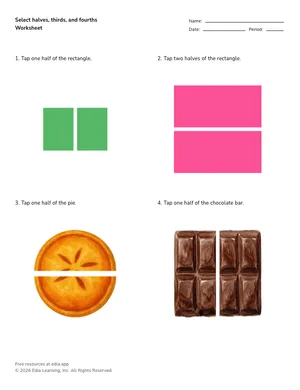 Select halves, thirds, and fourths worksheet preview