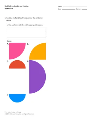 Sort halves, thirds, and fourths worksheet preview