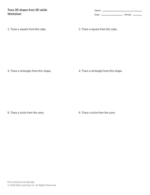 Trace 2D shapes from 3D solids worksheet preview