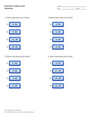 Read time on digital clocks worksheet preview