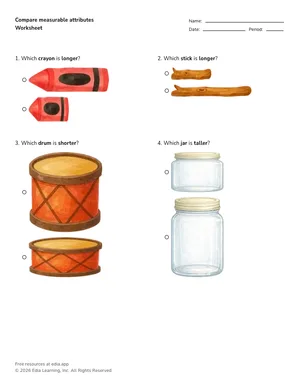 Compare measurable attributes worksheet preview