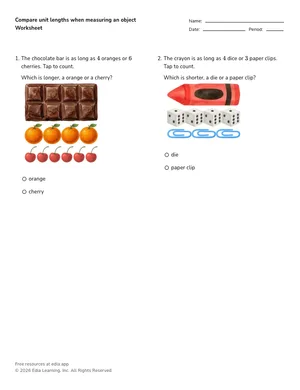 Compare unit lengths when measuring an object worksheet preview