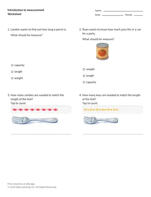 Introduction to measurement worksheet preview