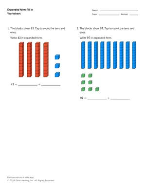 Expanded form fill in worksheet preview