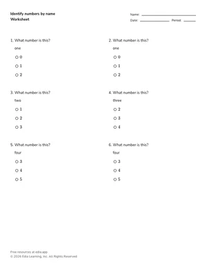 Identify numbers by name worksheet preview