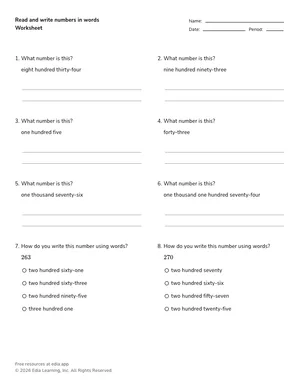 Read and write numbers in words worksheet preview