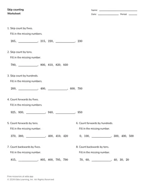 Skip counting worksheet preview