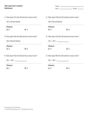 Take apart teen numbers worksheet preview