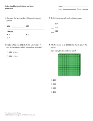 Understand hundreds, tens, and ones worksheet preview