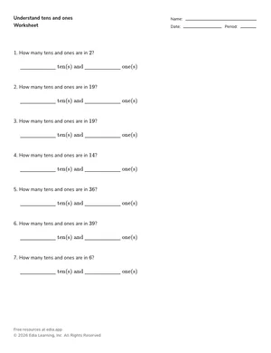 Understand tens and ones worksheet preview