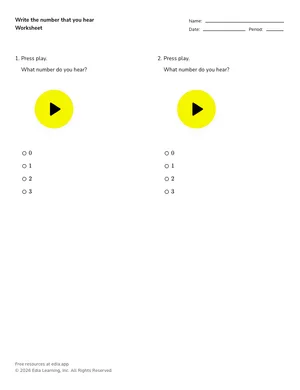 Write the number that you hear worksheet preview