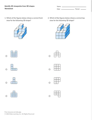 Identify 2D viewpoints from 3D shapes worksheet preview
