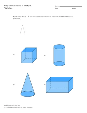 Compare cross sections of 3D objects worksheet preview
