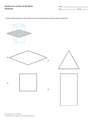 Identify cross-sections of 3D objects worksheet preview