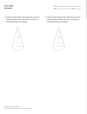 Find slant height worksheet preview