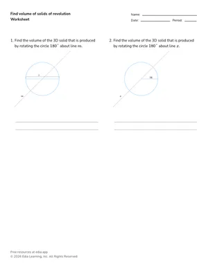 Find volume of solids of revolution worksheet preview