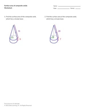 Find surface area of composite solids worksheet preview