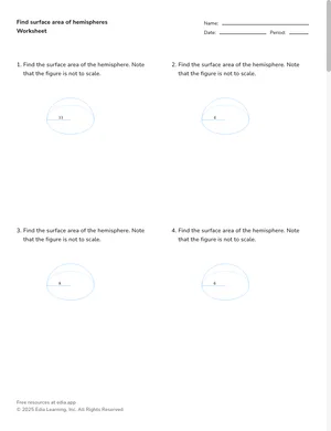 Find surface area of hemispheres worksheet preview