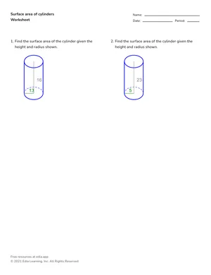 Find surface area of cylinders worksheet preview