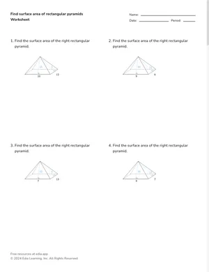 Find surface area of rectangular pyramids worksheet preview