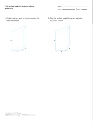 Find surface area of triangular prisms worksheet preview