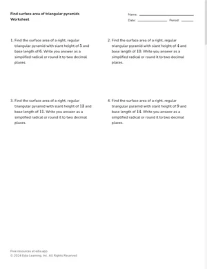 Find surface area of triangular pyramids worksheet preview