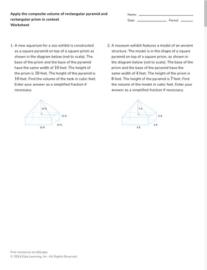 Apply the composite volume of rectangular pyramid and rectangular prism in context worksheet preview
