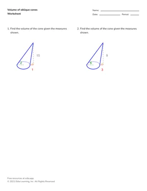 Find volume of oblique cones worksheet preview