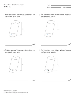 Find volume of oblique cylinders worksheet preview