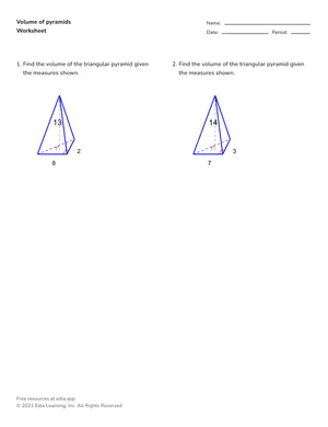 Find volume of pyramids worksheet preview
