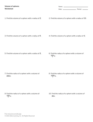 Find volume of spheres worksheet preview