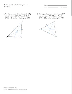 Use the centroid to find missing measure worksheet preview