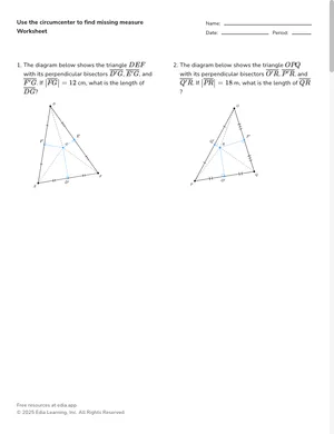 Use the circumcenter to find missing measure worksheet preview