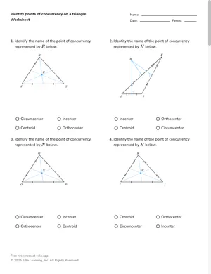 Identify points of concurrency on a triangle worksheet preview
