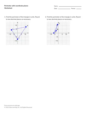 Find perimeters of shapes with coordinate planes worksheet preview
