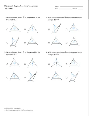 Pick correct diagram for point of concurrency worksheet preview