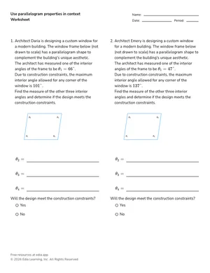Use parallelogram properties in context worksheet preview