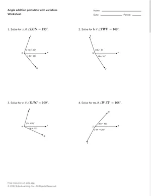 Apply angle addition postulate with variables worksheet preview